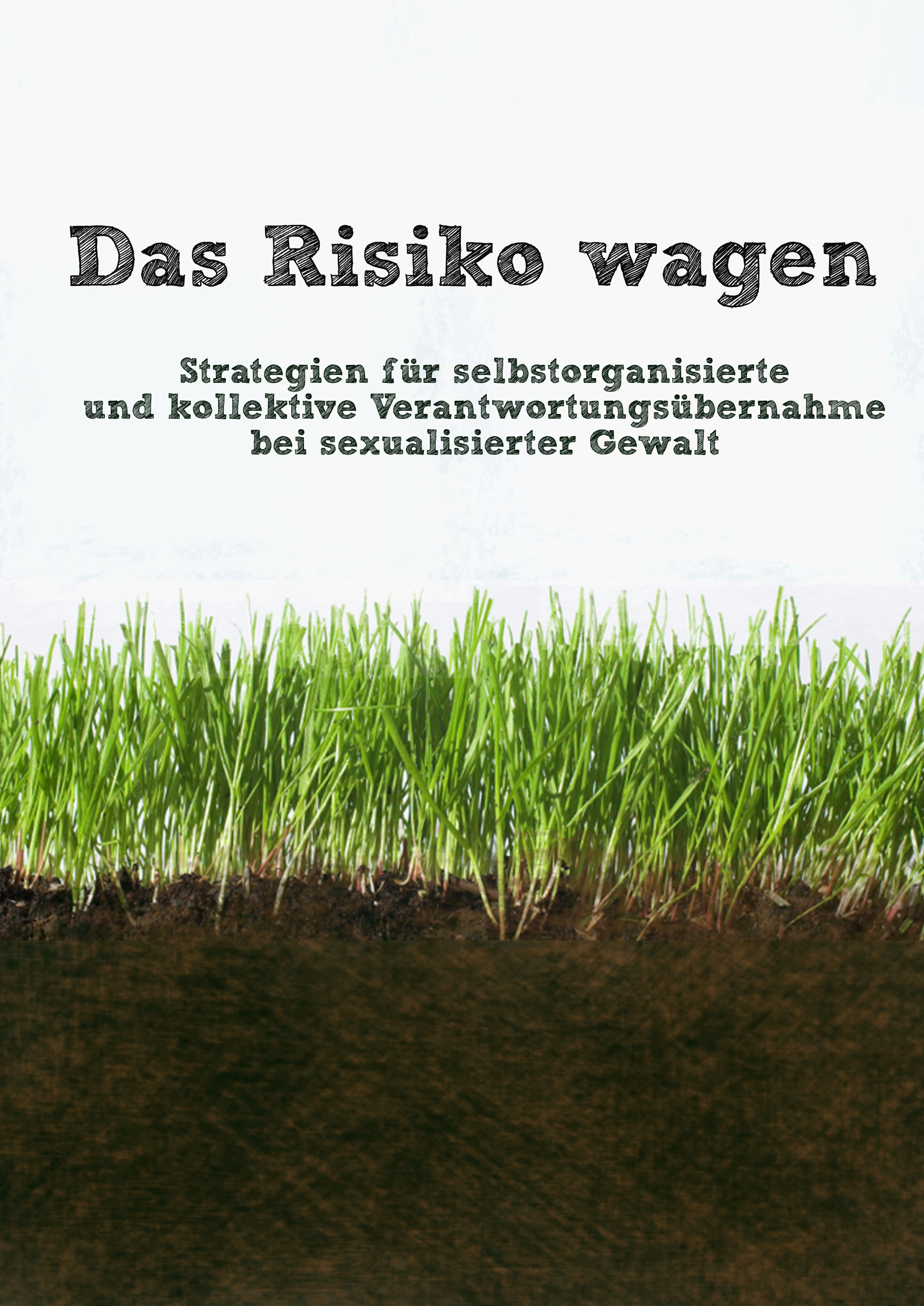 Bild von Gras und Erde. Oben steht "Das Risiko wagen. Strategien für selbstorganisierte und kollektive Verantwortungsübernahme bei sexualisierter Gewalt"